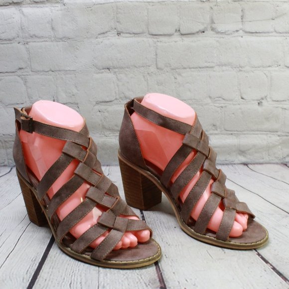 Mi.iM Don't Cross Me Heel Brown Leather Braided Straps Sandals Size 7 - Picture 3 of 9